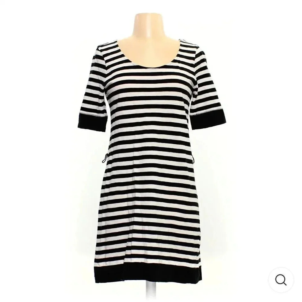 OFF WHITE/BLACK BANANA REPUBLIC RELAXED FIT DRESS 3/4” SLEEVES SIZE XTRA LARGE - Picture 14 of 16